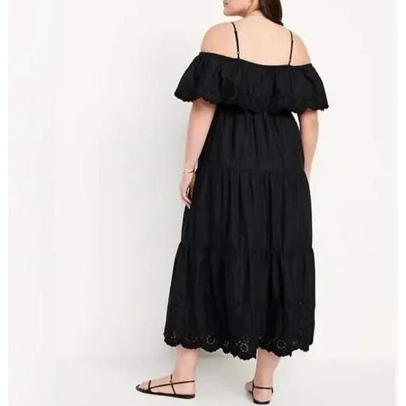 NWT Old Navy Cold Shoulder Maxi Swing Dress Black Ruffle Cotton Plus Size 3X - Picture 8 of 12